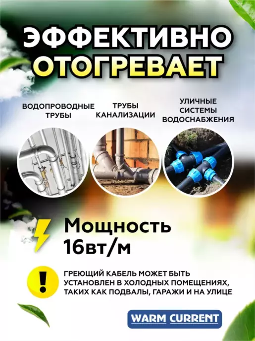 Греющий кабель на трубу саморегулирующийся 1 метр 16вт/метр (с вилкой)
