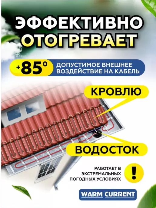 Греющий кабель саморегулирующийся на кровлю 1 метр 30 вт/метр