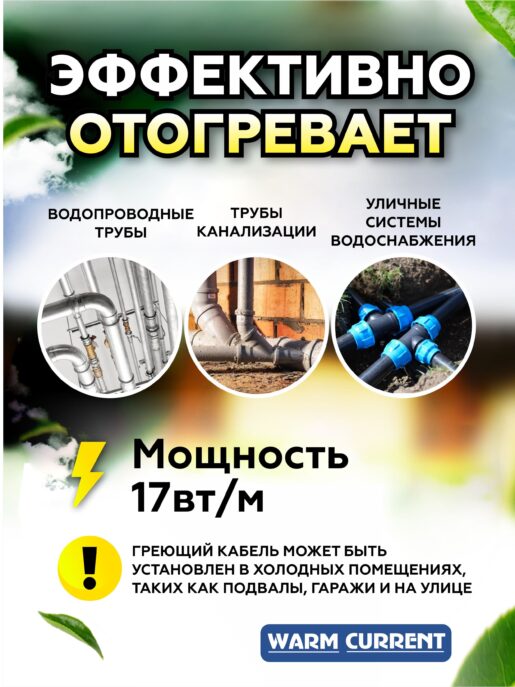 Греющий кабель на трубу саморегулирующийся (стандарт) 1 метр 17вт/метр