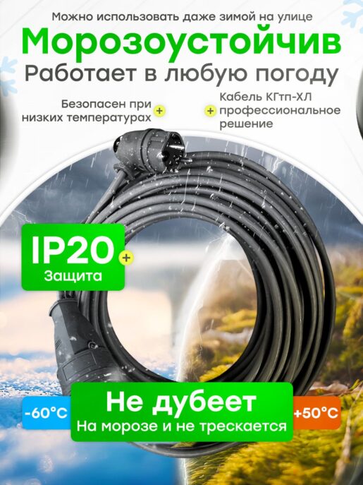 Удлинитель силовой строительный садовый с 1 розеткой 15 метров КГтп 2х1.5